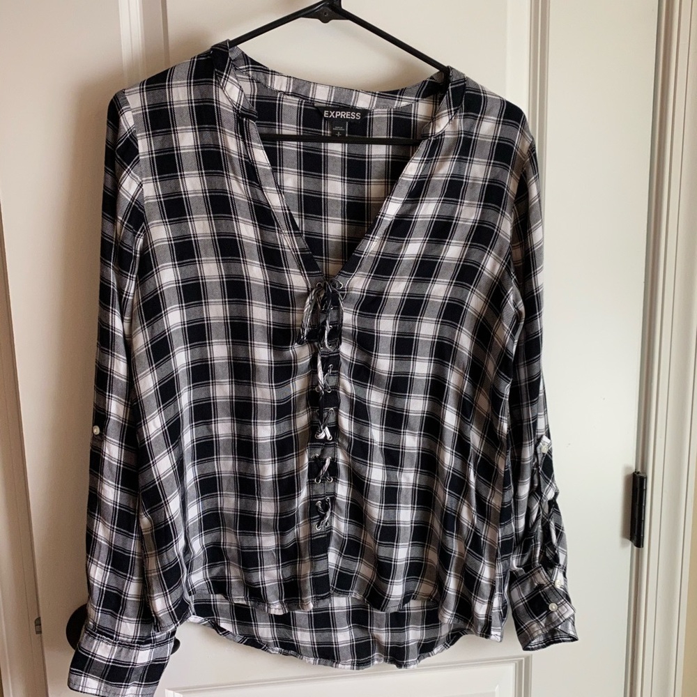 Lace up plaid blouse